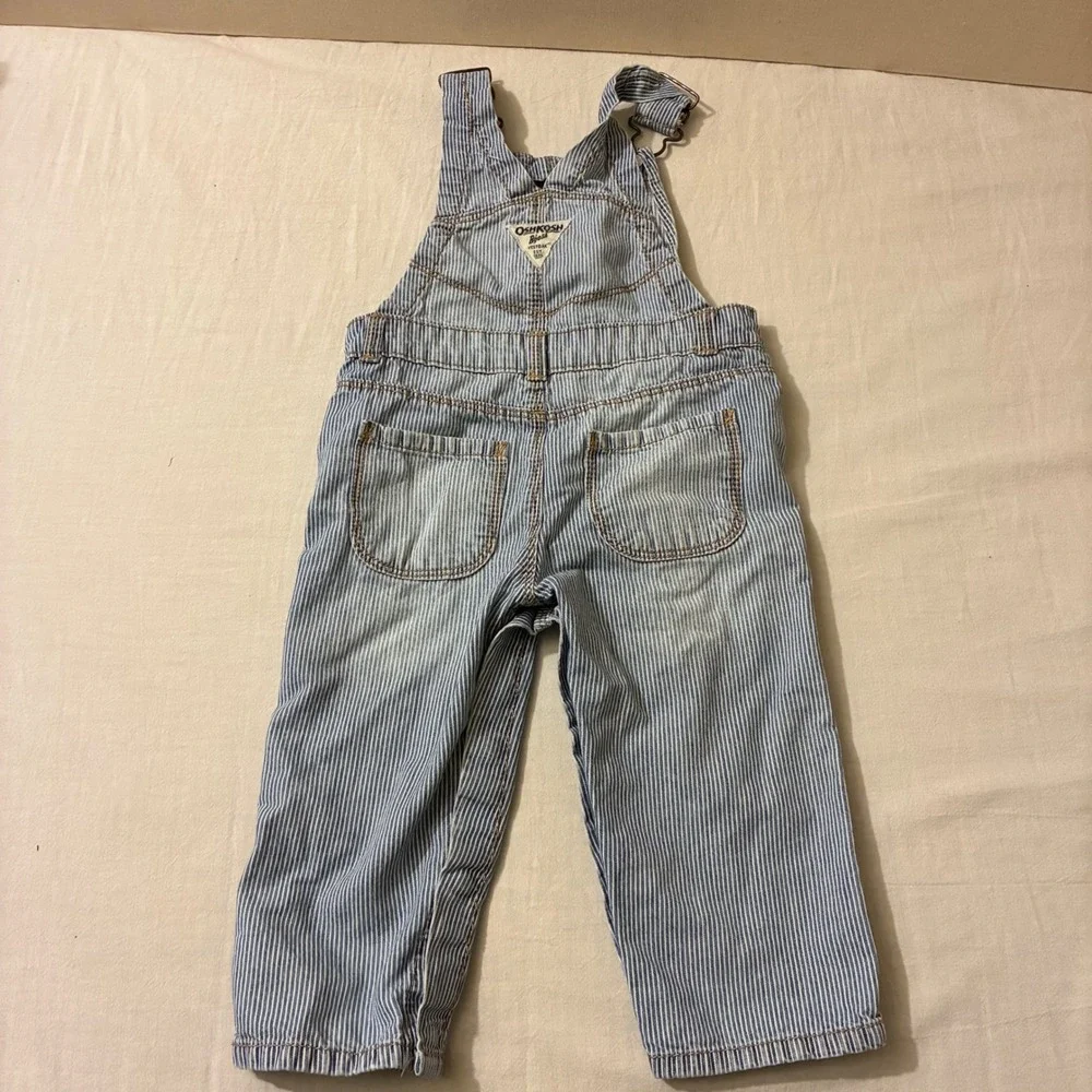 OshKosh Bgosh Kids 12M Blue Hickory Stripe Denim Overalls Snap Leg‎ Workwear